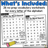 Alphabet Vocabulary Word Search Worksheets