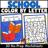 Back to School Color by Letter Worksheets