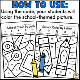 Back to School Color by Letter Worksheets
