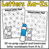 Back to School Find the Letter Worksheets