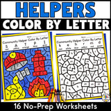 Community Helpers Color by Letter Worksheets