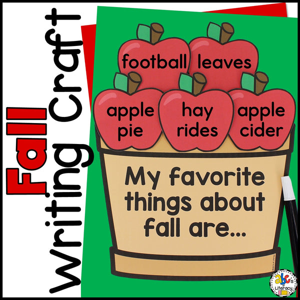 Fall / Autumn Writing Craft -Writing Prompts, Vocab Cards, Apple Bulletin Board