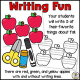 Fall / Autumn Writing Craft -Writing Prompts, Vocab Cards, Apple Bulletin Board