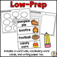 Fall / Autumn Writing Craft -Writing Prompts, Vocab Cards, Apple Bulletin Board