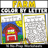 Farm Color by Letter Worksheets