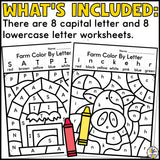 Farm Color by Letter Worksheets