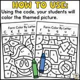 Farm Color by Letter Worksheets