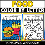 Food Color by Letter Worksheets