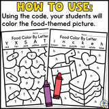 Food Color by Letter Worksheets