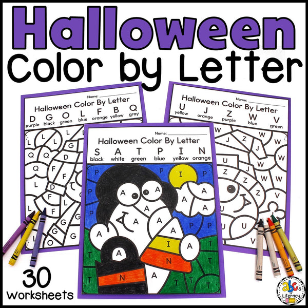 Halloween Color By Letter Recognition Worksheets