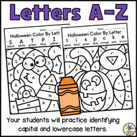 Halloween Color By Letter Recognition Worksheets