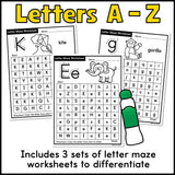 Letter Maze Worksheets