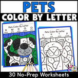 Pets Color by Letter Worksheets