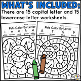 Pets Color by Letter Worksheets