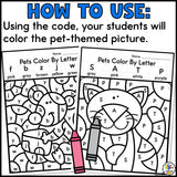 Pets Color by Letter Worksheets
