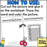 Back to School Cutting Practice Worksheets