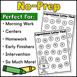 St. Patrick's Day Find the Letter Worksheets