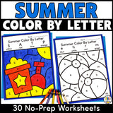 Summer Color by Letter Worksheets