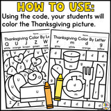 Thanksgiving Color by Letter Worksheets
