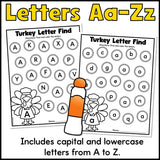 Thanksgiving Find the Letter Worksheets