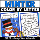 Winter Color by Letter Worksheets