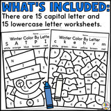 Winter Color by Letter Worksheets