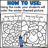 Winter Color by Letter Worksheets