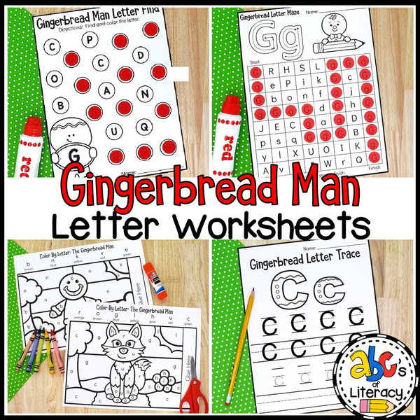 Gingerbread Man Letter Worksheets Bundle